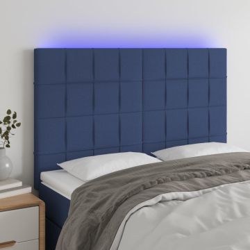 vidaXL Galvūgalis su LED, mėlynos spalvos, 144x5x118/128cm, audinys