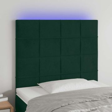 vidaXL Galvūgalis su LED, tamsiai žalias, 90x5x118/128cm, aksomas