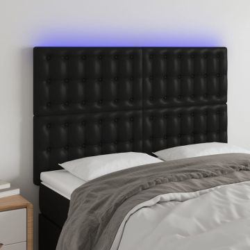 vidaXL Galvūgalis su LED, juodos spalvos, 144x5x118/128cm dirbtinė oda