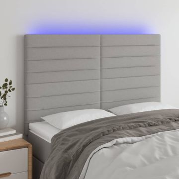 vidaXL Galvūgalis su LED, šviesiai pilkas, 144x5x118/128cm, audinys