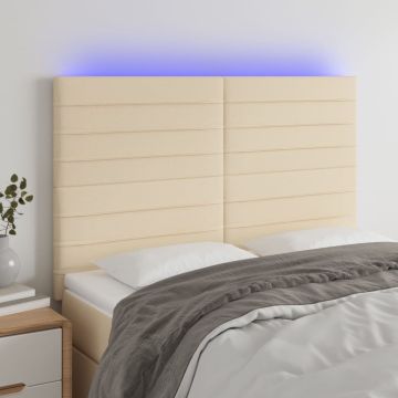 vidaXL Galvūgalis su LED, kreminės spalvos, 144x5x118/128cm, audinys