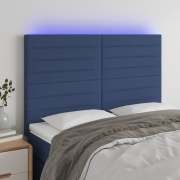 vidaXL Galvūgalis su LED, mėlynos spalvos, 144x5x118/128cm, audinys