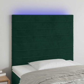 vidaXL Galvūgalis su LED, tamsiai žalias, 80x5x118/128cm, aksomas