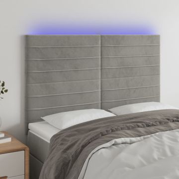 vidaXL Galvūgalis su LED, šviesiai pilkas, 144x5x118/128cm, aksomas