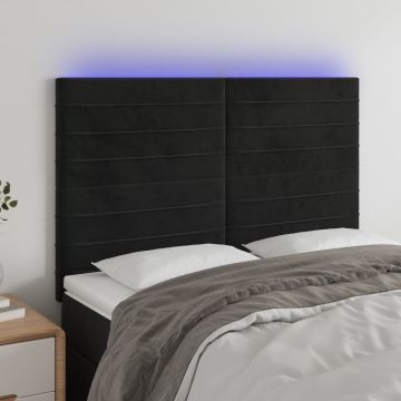 vidaXL Galvūgalis su LED, juodos spalvos, 144x5x118/128cm, aksomas