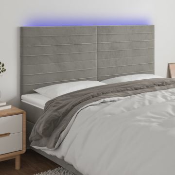 vidaXL Galvūgalis su LED, šviesiai pilkas, 180x5x118/128cm, aksomas
