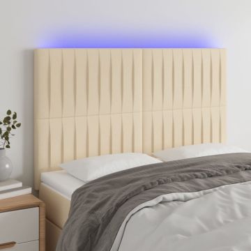 vidaXL Galvūgalis su LED, kreminės spalvos, 144x5x118/128cm, audinys