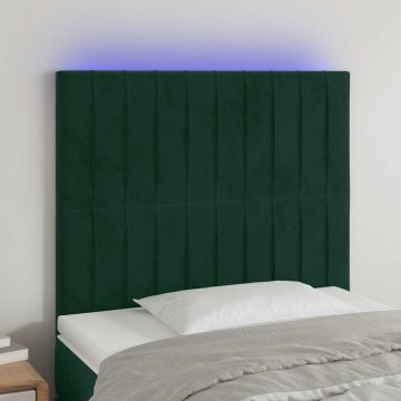 vidaXL Galvūgalis su LED, tamsiai žalias, 80x5x118/128cm, aksomas