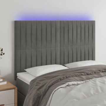 vidaXL Galvūgalis su LED, šviesiai pilkas, 144x5x118/128cm, aksomas