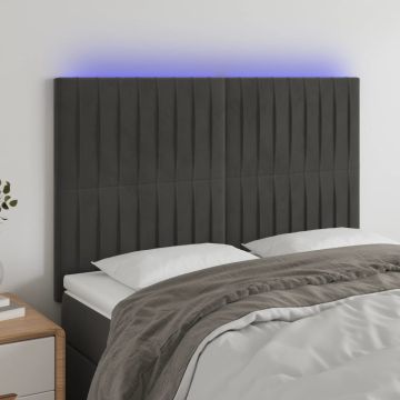 vidaXL Galvūgalis su LED, tamsiai pilkas, 144x5x118/128cm, aksomas