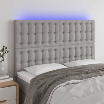vidaXL Galvūgalis su LED, šviesiai pilkas, 144x5x118/128cm, audinys