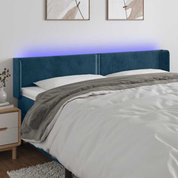 vidaXL Galvūgalis su LED, tamsiai mėlynas, 203x16x78/88cm, aksomas