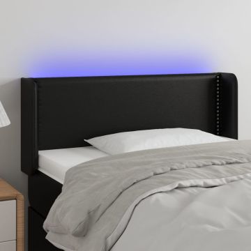 vidaXL Galvūgalis su LED, juodos spalvos, 93x16x78/88cm, dirbtinė oda
