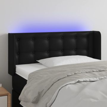 vidaXL Galvūgalis su LED, juodos spalvos, 93x16x78/88cm, dirbtinė oda