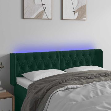 vidaXL Galvūgalis su LED, tamsiai žalias, 147x16x78/88cm, aksomas