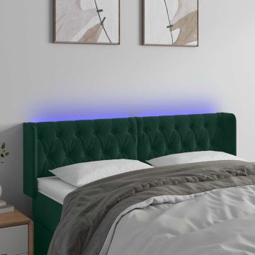 vidaXL Galvūgalis su LED, tamsiai žalias, 163x16x78/88cm, aksomas