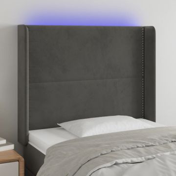 vidaXL Galvūgalis su LED, tamsiai pilkas, 93x16x118/128cm, aksomas
