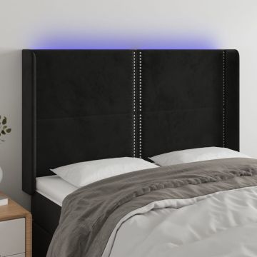 vidaXL Galvūgalis su LED, juodos spalvos, 147x16x118/128cm, aksomas