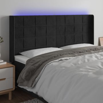 vidaXL Galvūgalis su LED, juodos spalvos, 163x16x118/128cm, aksomas