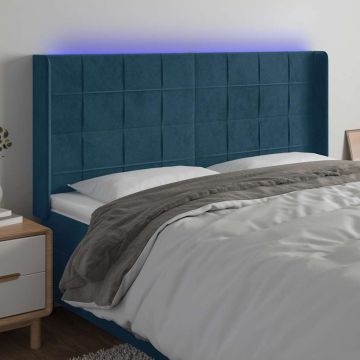 vidaXL Galvūgalis su LED, tamsiai mėlynas, 203x16x118/128cm, aksomas