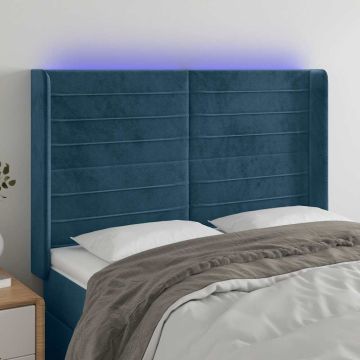 vidaXL Galvūgalis su LED, tamsiai mėlynas, 147x16x118/128cm, aksomas