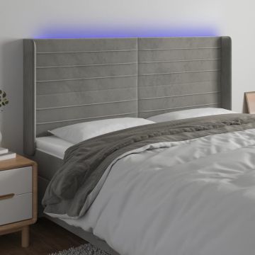 vidaXL Galvūgalis su LED, šviesiai pilkas, 203x16x118/128cm, aksomas