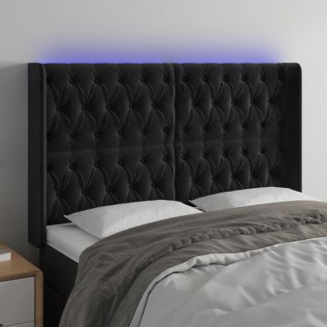 vidaXL Galvūgalis su LED, juodos spalvos, 163x16x118/128cm, aksomas