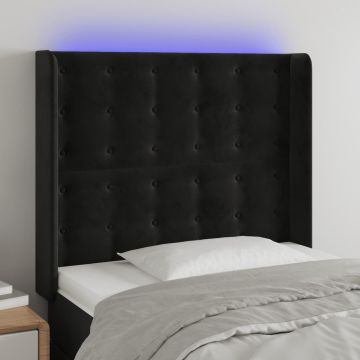 vidaXL Galvūgalis su LED, juodos spalvos, 103x16x118/128cm, aksomas