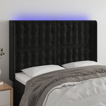 vidaXL Galvūgalis su LED, juodos spalvos, 147x16x118/128cm, aksomas