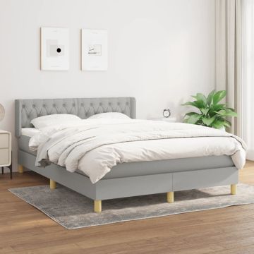 vidaXL Lova su spyruoklėmis ir čiužiniu, pilkas, 140x190cm, audinys
