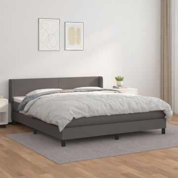 vidaXL Lova su spyruoklėmis ir čiužiniu, pilka, 180x200cm dirbtinė oda