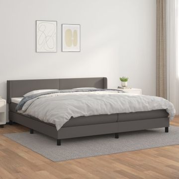 vidaXL Lova su spyruoklėmis ir čiužiniu, pilka, 200x200cm dirbtinė oda