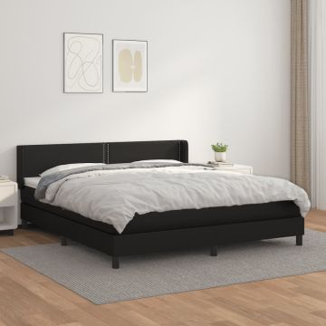 vidaXL Lova su spyruoklėmis ir čiužiniu, juoda 180x200cm, dirbtinė oda