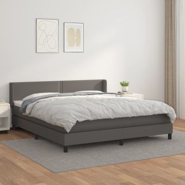 vidaXL Lova su spyruoklėmis ir čiužiniu, pilka, 180x200cm dirbtinė oda
