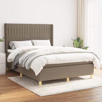 vidaXL Lova su spyruoklėmis ir čiužiniu, taupe, 140x190 cm, audinys