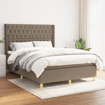 vidaXL Lova su spyruoklėmis ir čiužiniu, taupe, 140x190 cm, audinys