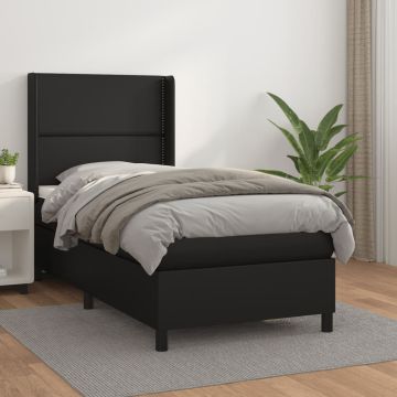 vidaXL Lova su spyruoklėmis ir čiužiniu, juoda, 90x190cm, dirbtinė oda