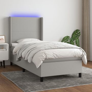 vidaXL Lova su spyruoklėmis/čiužiniu/LED, pilka, 80x200cm, audinys
