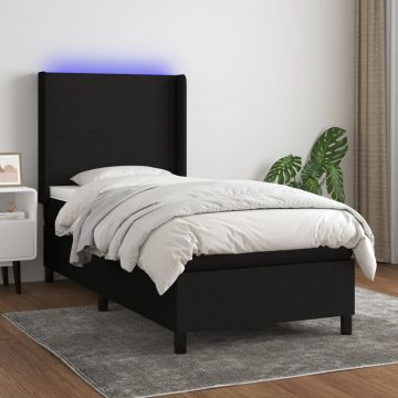 vidaXL Lova su spyruoklėmis/čiužiniu/LED, juoda, 90x200 cm, audinys