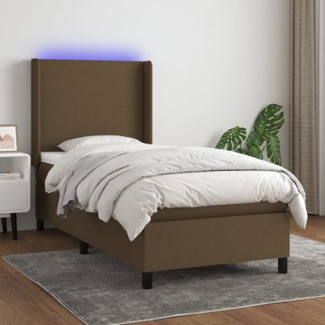 vidaXL Lova su spyruoklėmis/čiužiniu/LED, ruda, 100x200 cm, audinys