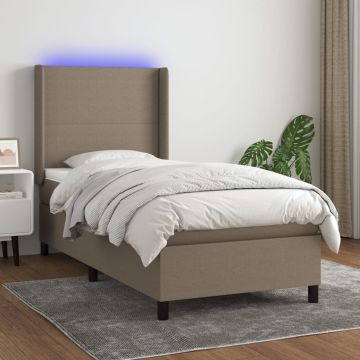vidaXL Lova su spyruoklėmis/čiužiniu/LED, taupe, 100x200 cm, audinys
