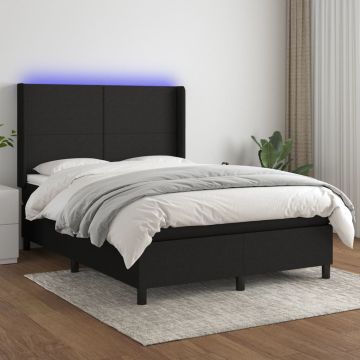 vidaXL Lova su spyruoklėmis/čiužiniu/LED, juoda, 140x190 cm, audinys