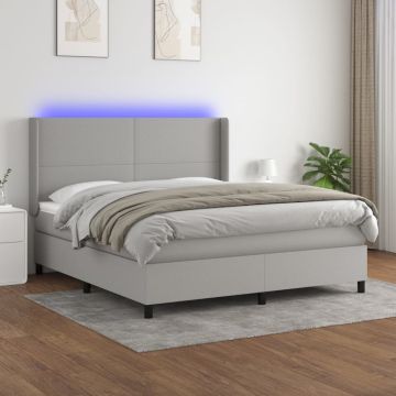 vidaXL Lova su spyruoklėmis/čiužiniu/LED, pilka, 180x200 cm, audinys