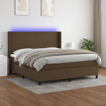 vidaXL Lova su spyruoklėmis/čiužiniu/LED, ruda, 180x200 cm, audinys