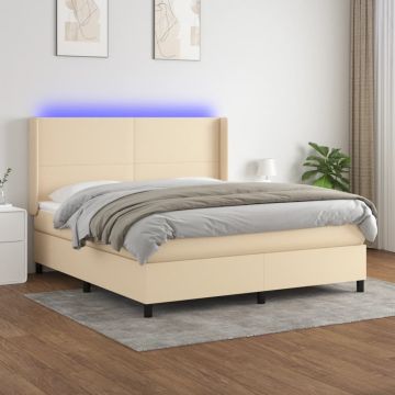 vidaXL Lova su spyruoklėmis/čiužiniu/LED, kreminė, 180x200 cm, audinys