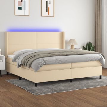 vidaXL Lova su spyruoklėmis/čiužiniu/LED, kreminė, 200x200 cm, audinys