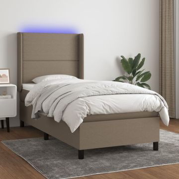 vidaXL Lova su spyruoklėmis/čiužiniu/LED, taupe, 90x190 cm, audinys