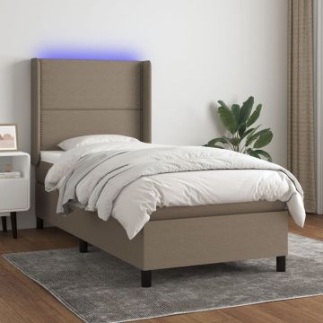 vidaXL Lova su spyruoklėmis/čiužiniu/LED, taupe, 90x200 cm, audinys