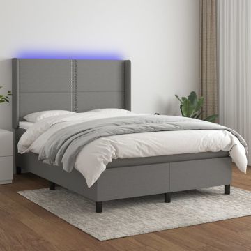 vidaXL Lova su spyruoklėmis/čiužiniu/LED, pilka, 140x190 cm, audinys