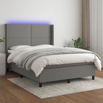 vidaXL Lova su spyruoklėmis/čiužiniu/LED, pilka, 140x200 cm, audinys